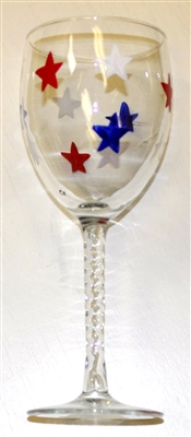 Red, White, and Blue Stars White Wine Glass